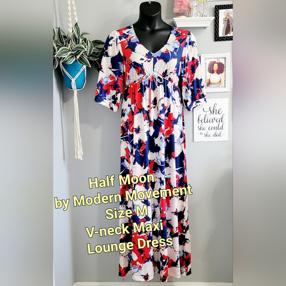 Half Moon Modern Movement V-neck Maxi Lounge Dress